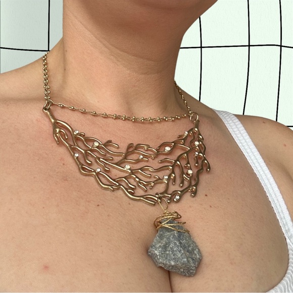 Handmade Crystal & Branch Statement Necklace - Picture 2 of 5